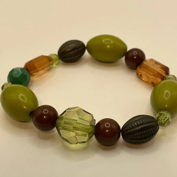 5pc NEW Green Beaded Stretch Bracelets Boho Stack Set Jade Olive Peridot Vibes 🍃 - Picture 4 of 15